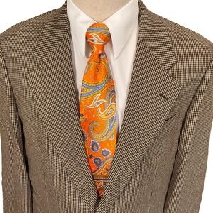 Hickey-Freeman Blazer Mens 40S Brown Micro Houndstooth Silk Wool Heritage VTG